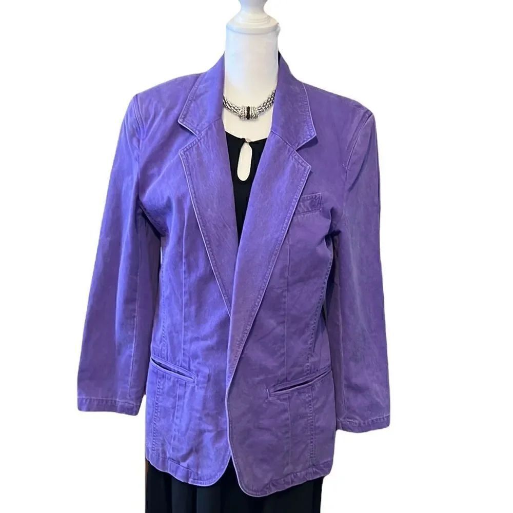 Liz Claiborne LizWear sz4 purple denim jacket w/removable shoulder pads EUC